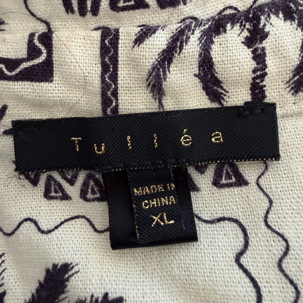 Palm Tree Resort Linen Blend Printed Pant Set Women L White Black Vacation - Picture 6 of 7